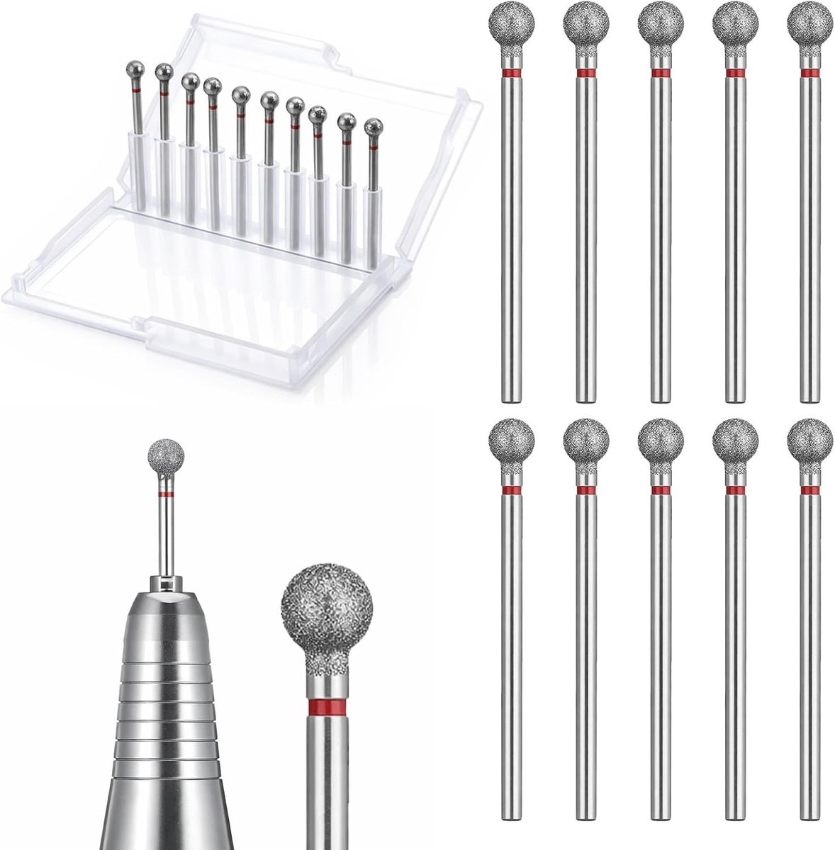 Nagelfreesbits Set - Zilver - 4,53 x 0,5 x 0,2 cm - Diamant Nagelfrees Opzetstukken met Opbergdoos - Voor Manicure en Pedicure