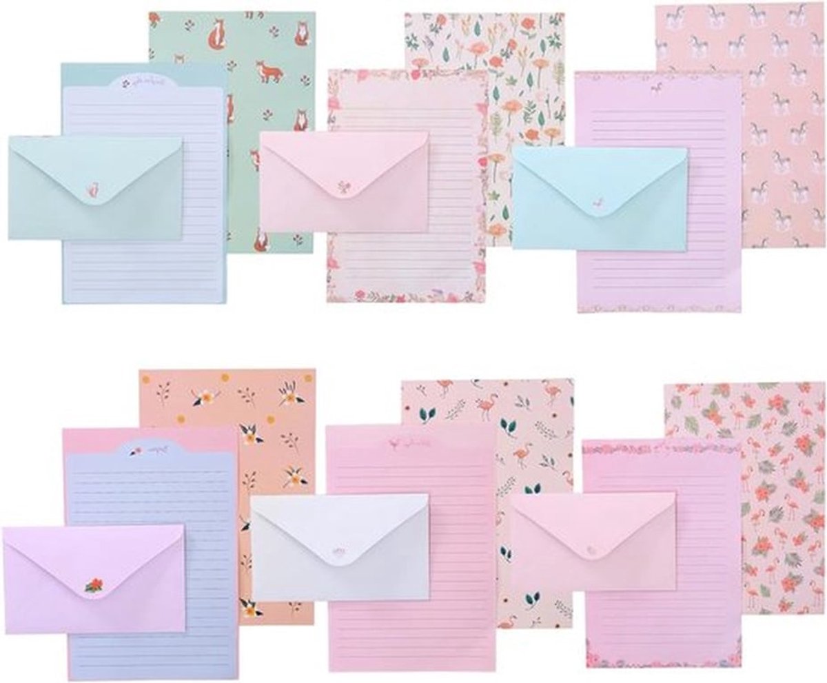 Elegante briefpapierset met 36 A5-vellen en 18 enveloppen, 6 bloemendesigns, inktbestendig, perfect voor brieven, gedichten en uitnodigingen