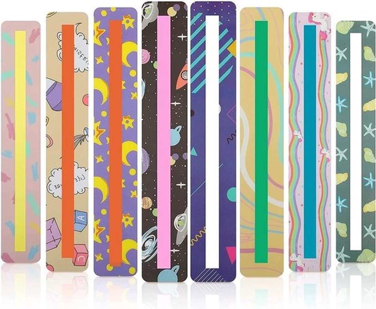 8-delige Leesliniaal Set voor Kinderen - Leeshulpmiddel, Boekenlegger en Dyslexie Overlay met LED Verlichting