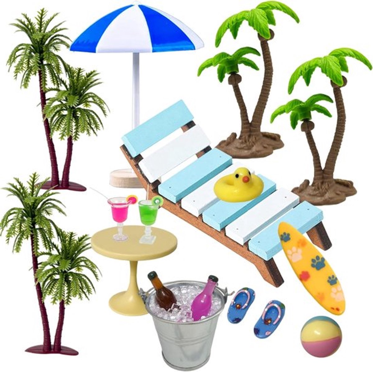 18-delige Miniatuur Decoratie Set voor Sauna Accessoires en Strand Micro Landschap met Mini Strandmand, Slippers en Badhanddoek voor DIY Projecten