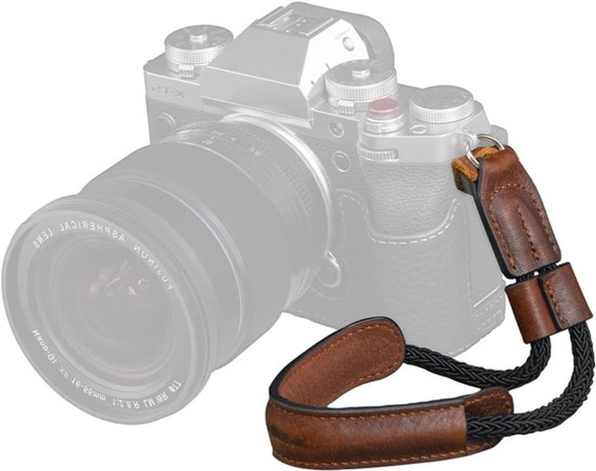 Vintage leren cameraband voor DSLR en SLR camera's met verstelbare veiligheidsriem, geschikt voor Fujifilm X-T5, X-T4, X-T3, XT30, X-E4 en X100V, bruin.
