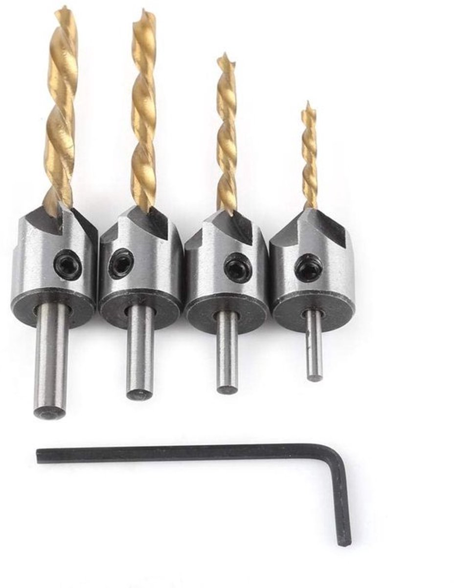 Houtbewerking Countersink Boor, Stalen Boor voor Hout met Ronde Schacht en Inbussleutel, 3-6mm Maat