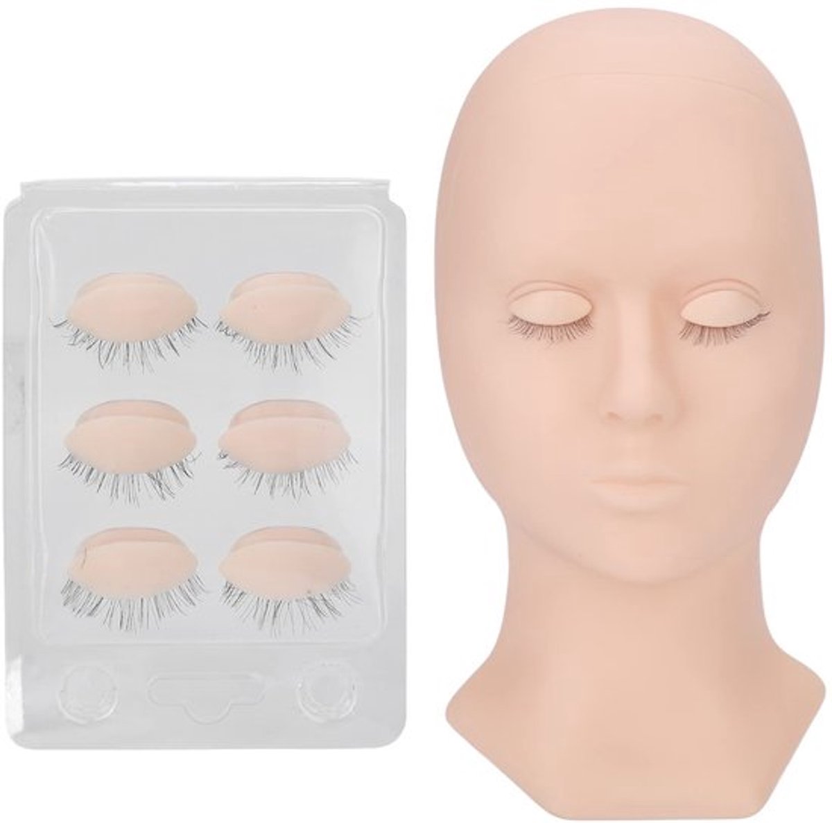Mannequin Hoofd met 3 Paar Verwijderbare Oogleden - Oefenmodel Wimperextensions - Siliconen Hoofd - 28 x 14,5 x 10 cm - Geschikt voor Make-up en Massage - Trainingshoofd