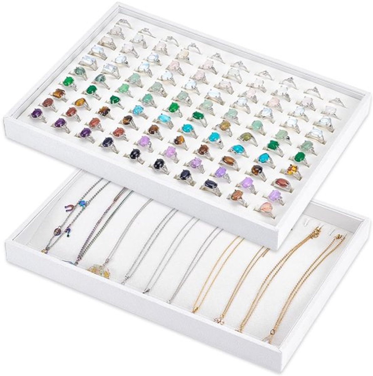 Sieraden Tray Stapelbaar Ontwerp - Sieraden Organizer - Fluwelen Houder - Voor Ringen/Kettingen/Armbanden - 2 Stuks - 24,3 x 34,7 cm - Sieradenorganizer