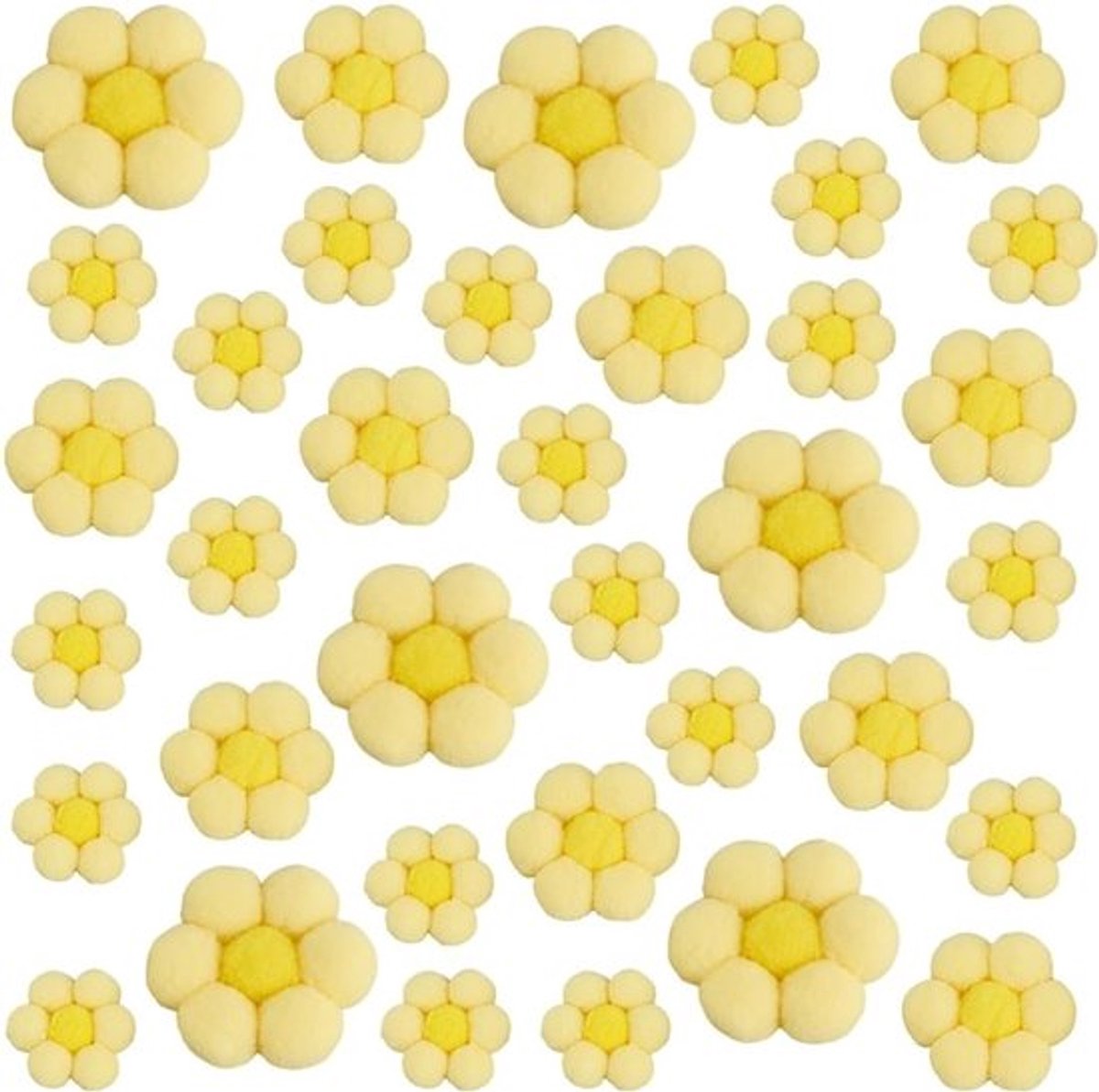 36 Stuks Mini Vilt Madeliefjes in 3 Maten, Hangdecoratie voor DIY Knutselprojecten en Feestversieringen, Geel