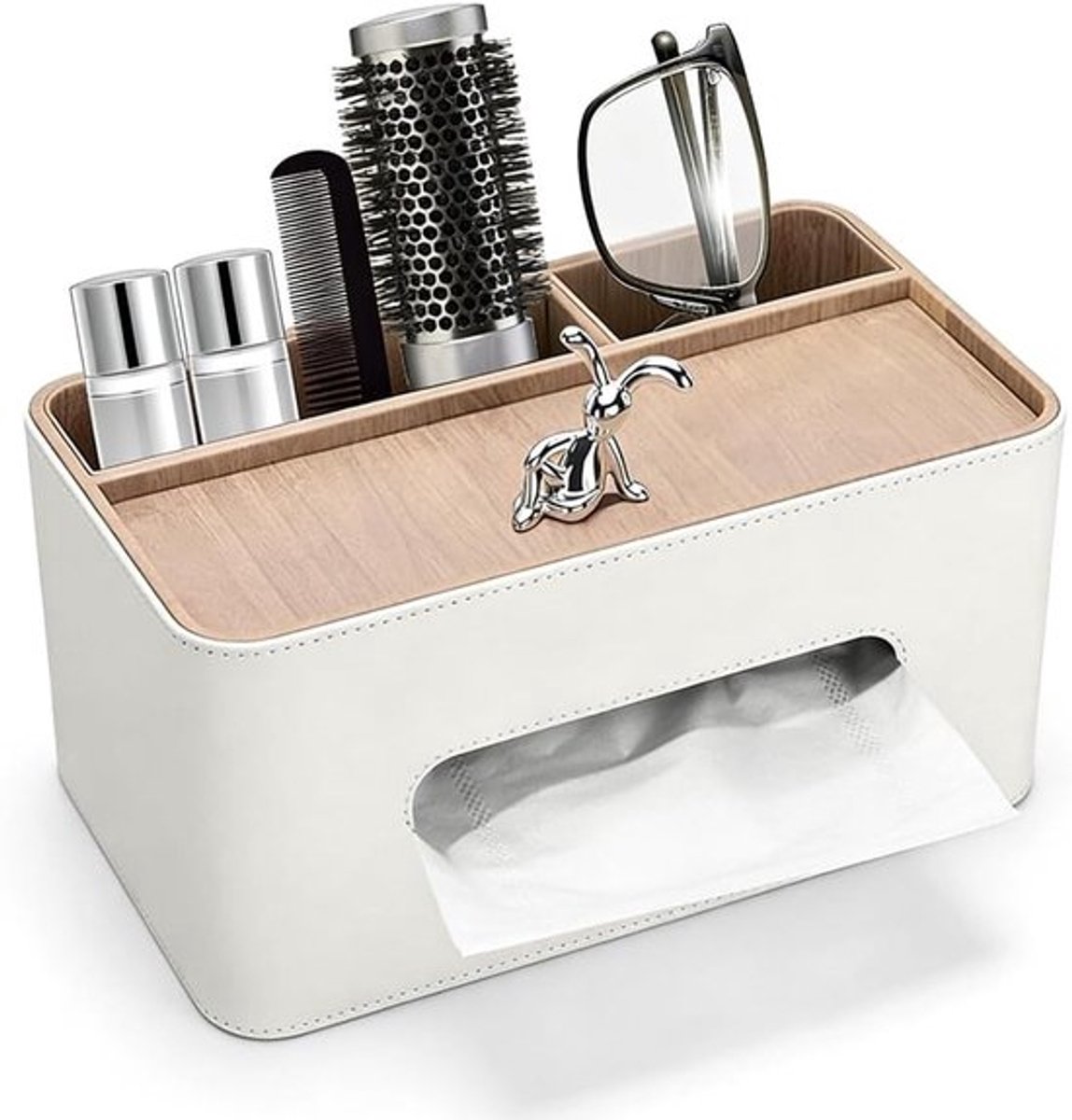 Cosmetische Opbergdoos met 2 Compartimenten, Elegant Ontwerp en Gebruiksvriendelijk, Desk Organizer voor Kantoor, Thuis en Badkamer (Beige)