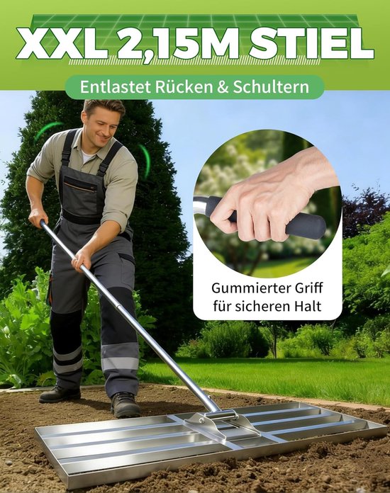 SnelShoppen - Gras Graderingshark 80x30cm met RVS Handvat 140-215cm - Tuin Rake voor Niveaueren en Zandelen van het Gazon — afbeelding 2