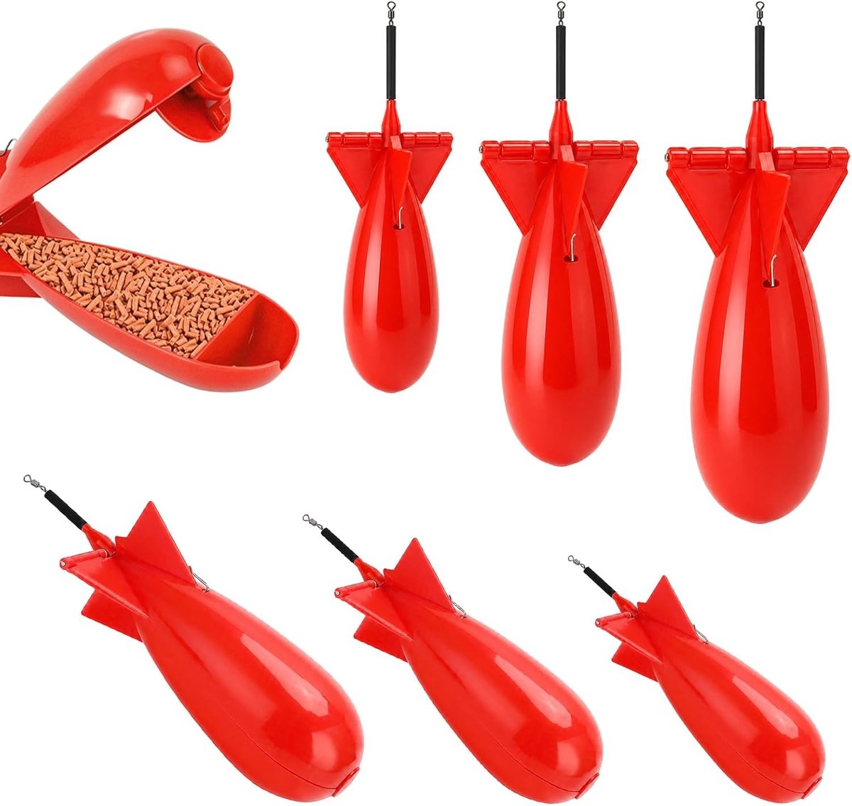 3-delige set drijvende aaslauncher voor karpervissen, geschikt voor pellets en deeltjes, verkrijgbaar in maten S/M/L