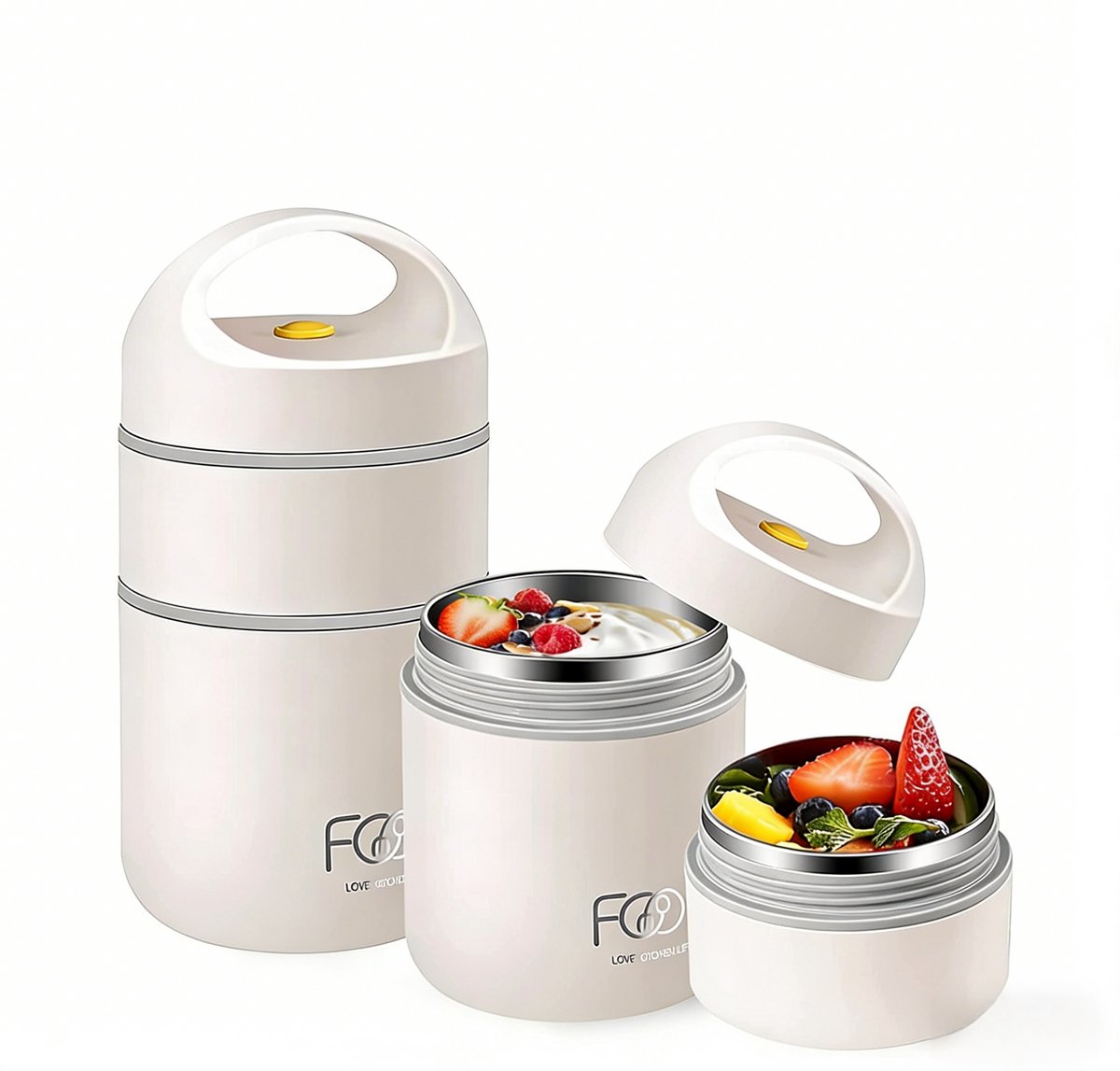 Geïsoleerde lunchbox - reisbeker voor ontbijtgranen, yoghurtbakje van 680 ml, dubbelwandige lekvrije lunchbox - multifunctionele lunchbox, geschikt voor school, werk, picknicks en reizen (wit)