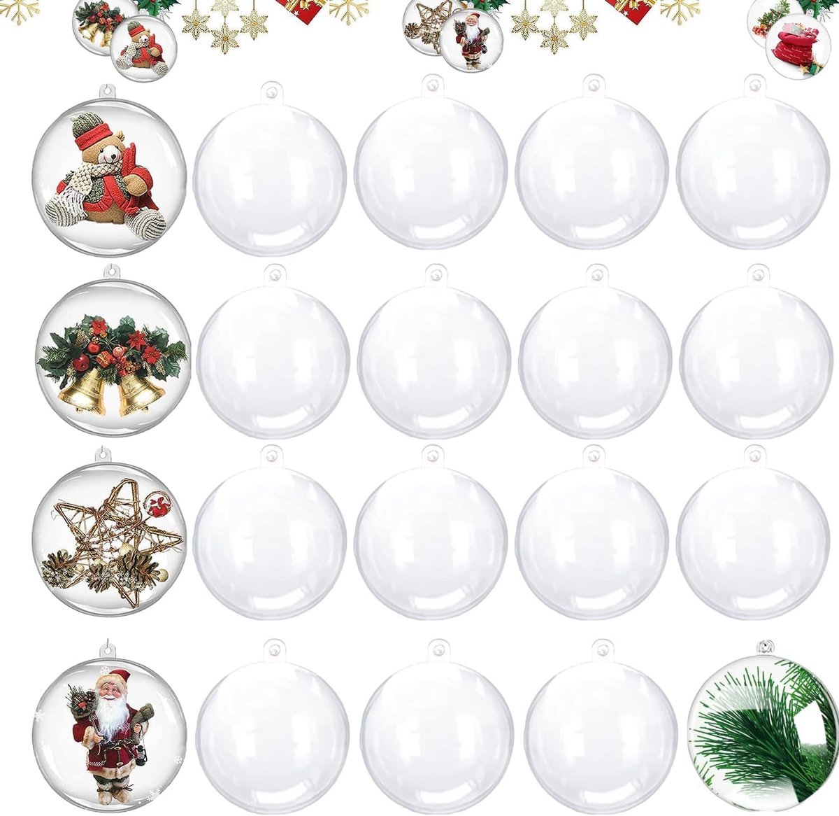 SnelShoppen - 20 Heldere Kerstballen 8cm, Vulbare Acryl Kerstballen voor Kerstboomversiering, Feestelijke Decoratie, Verjaardagen, Bruiloften, Paasver