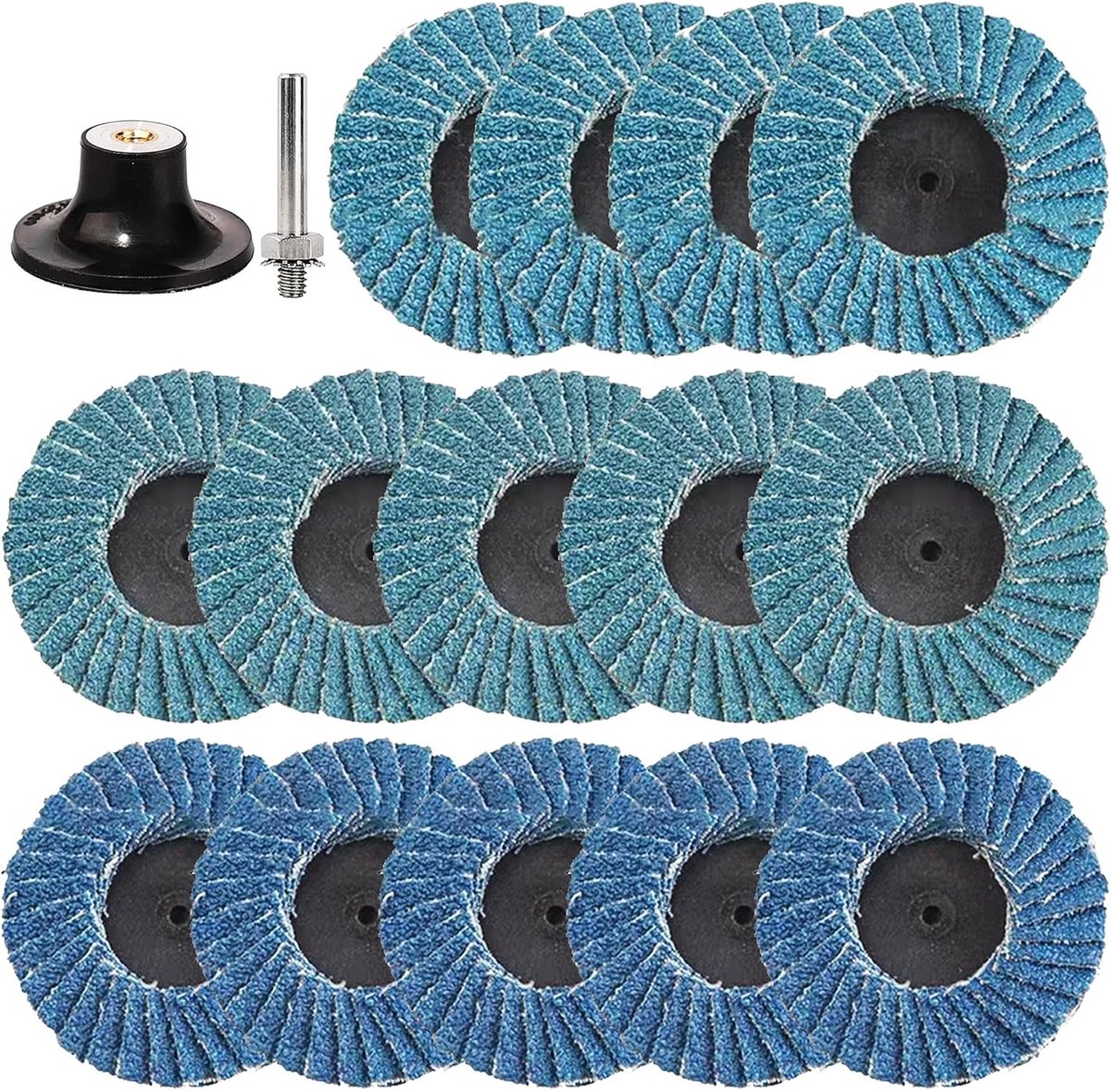 SnelShoppen - 15 stuk slat discs 50 mm voor boormachine, 2 inch schuurdiscs korrel 40/60/80 zirconia korundum schijf met 6.35 mm adapter voor metaal h