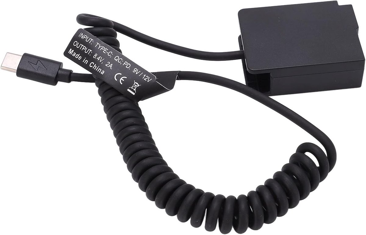 SnelShoppen - Dummy Batterij Pack DMW DCC8 voor Camera's - Flexibele Voedingskabel - Ideaal voor Videografie en Lange Opnames - Stabiele Voeding voor