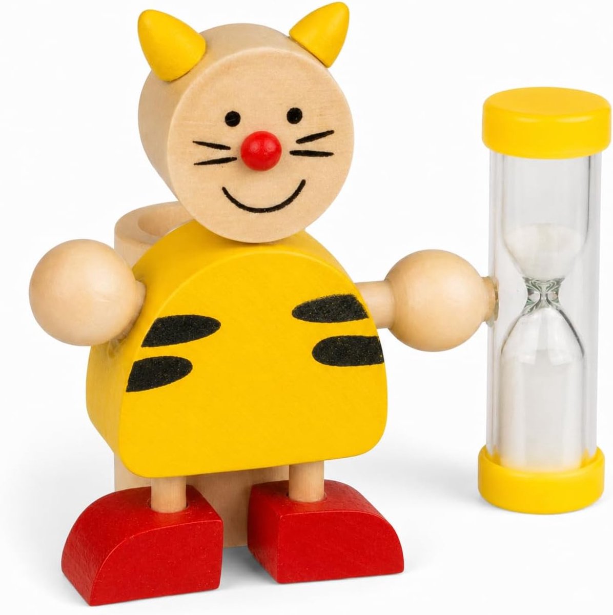 SnelShoppen - MIJOMA Houten Tandenborstelhouder met Zandloper voor Kinderen – Leuke Dierfiguren, Ongeveer 8 x 8.5 cm – Speelse Tandpoetseducatie, 3 Mi