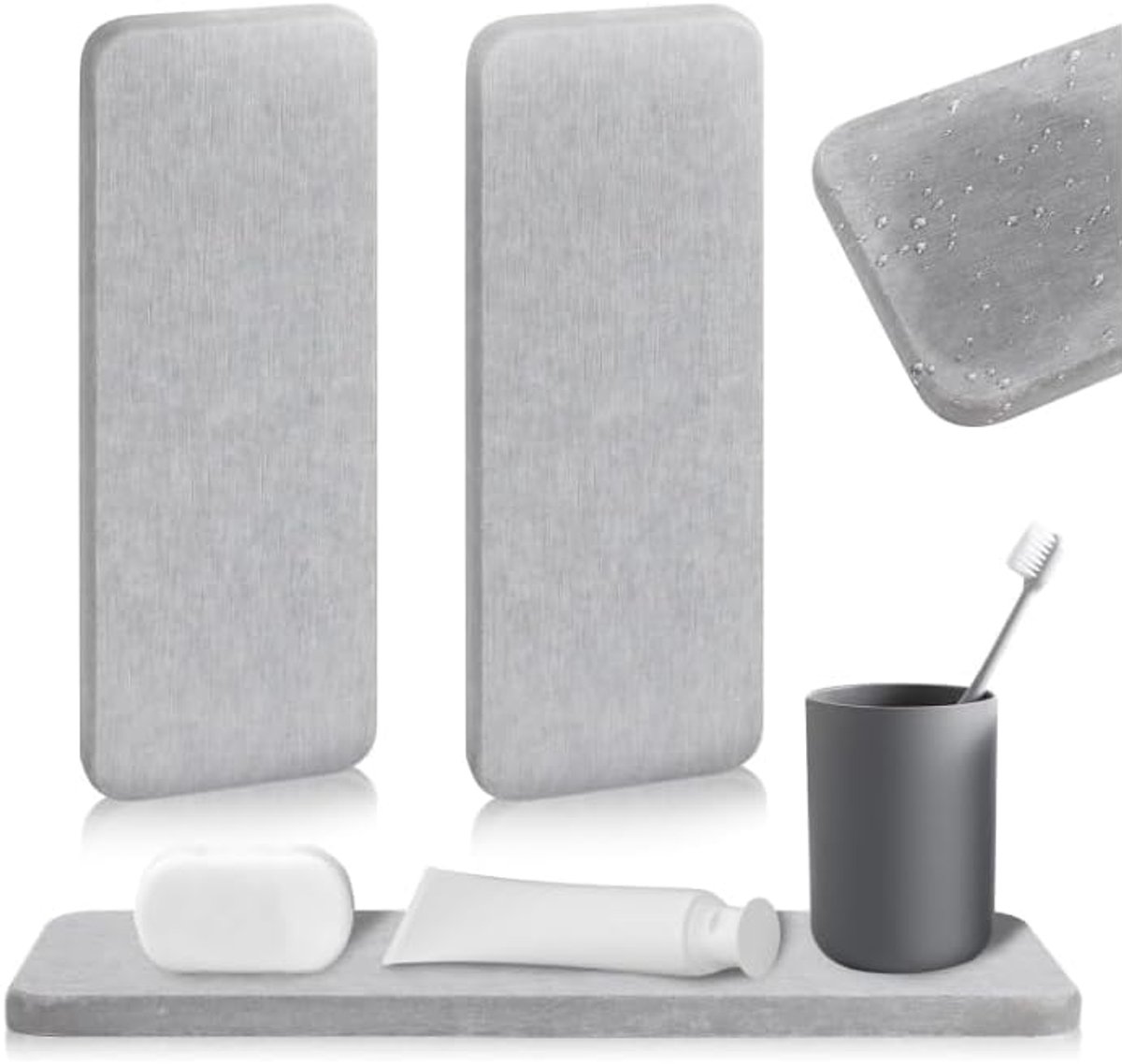 SnelShoppen - 3 Stuks Pebble Mat Set, Waterabsorberende Steen Coasters, 16x8cm en 8x8cm, Sneldrogende Keuken Mat, Antislip Pebble Mat voor Afwasbak en