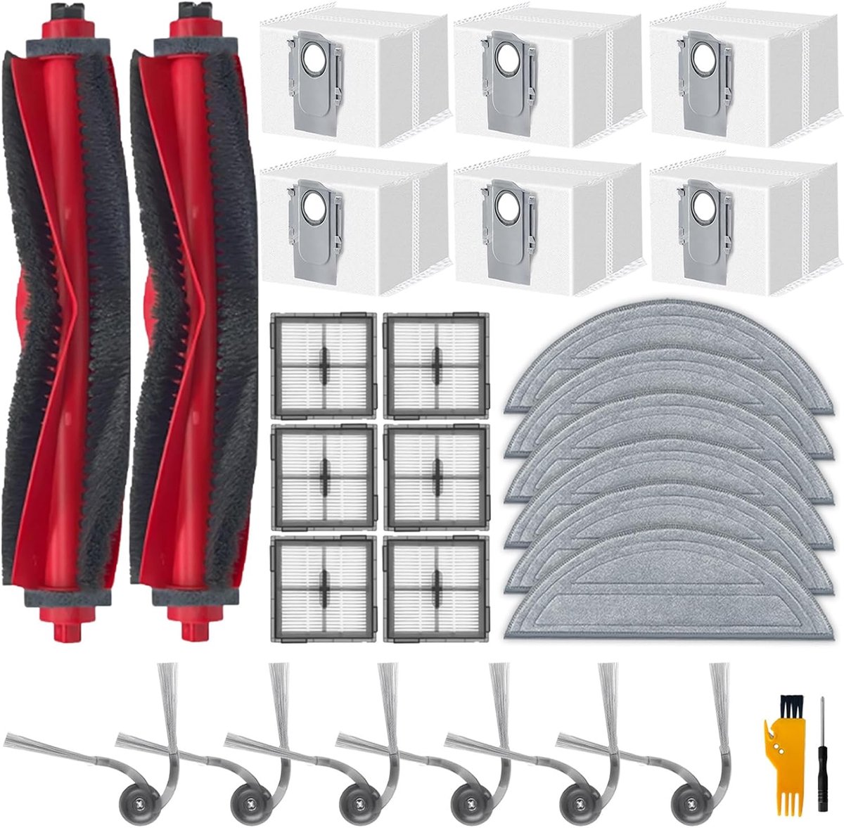 SnelShoppen - 28 Delen Accessoires voor Robotstofzuiger Q10 S5+/Q10 S5 - Inclusief 2 Hoofdborstels, 6 Hepa Filters, 6 Reinigingsdoeken, 6 Stofzakken,