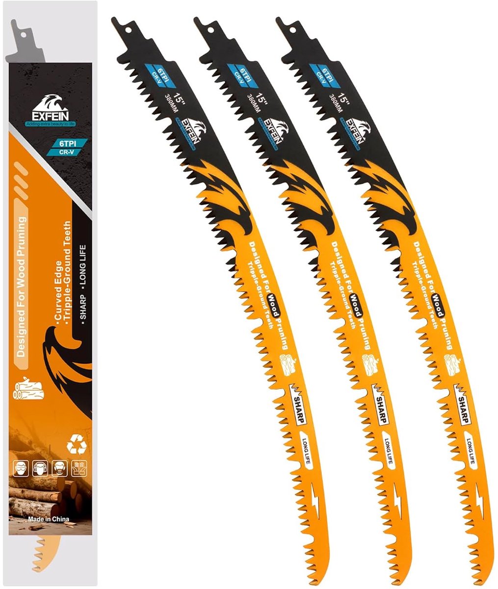 SnelShoppen - 3-Pack Reciprocating Saw Blades voor Hout 380mm, Gebogen Rand Snoeizaag Bladen 6TPI voor Boom Snoeien en Hout Zagen