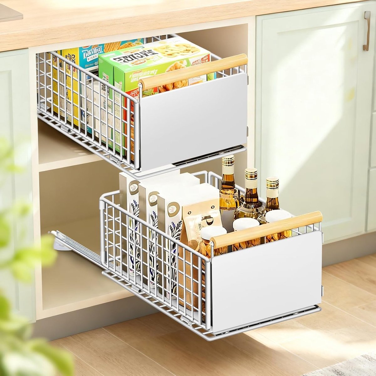 SnelShoppen - Uittrekbare Keukenlade 2 Stuks, Telescopisch Lade Systeem met Volledige Uittrekbaarheid, Geen Boren, Tot 25 kg, Lade Organizer voor Diep