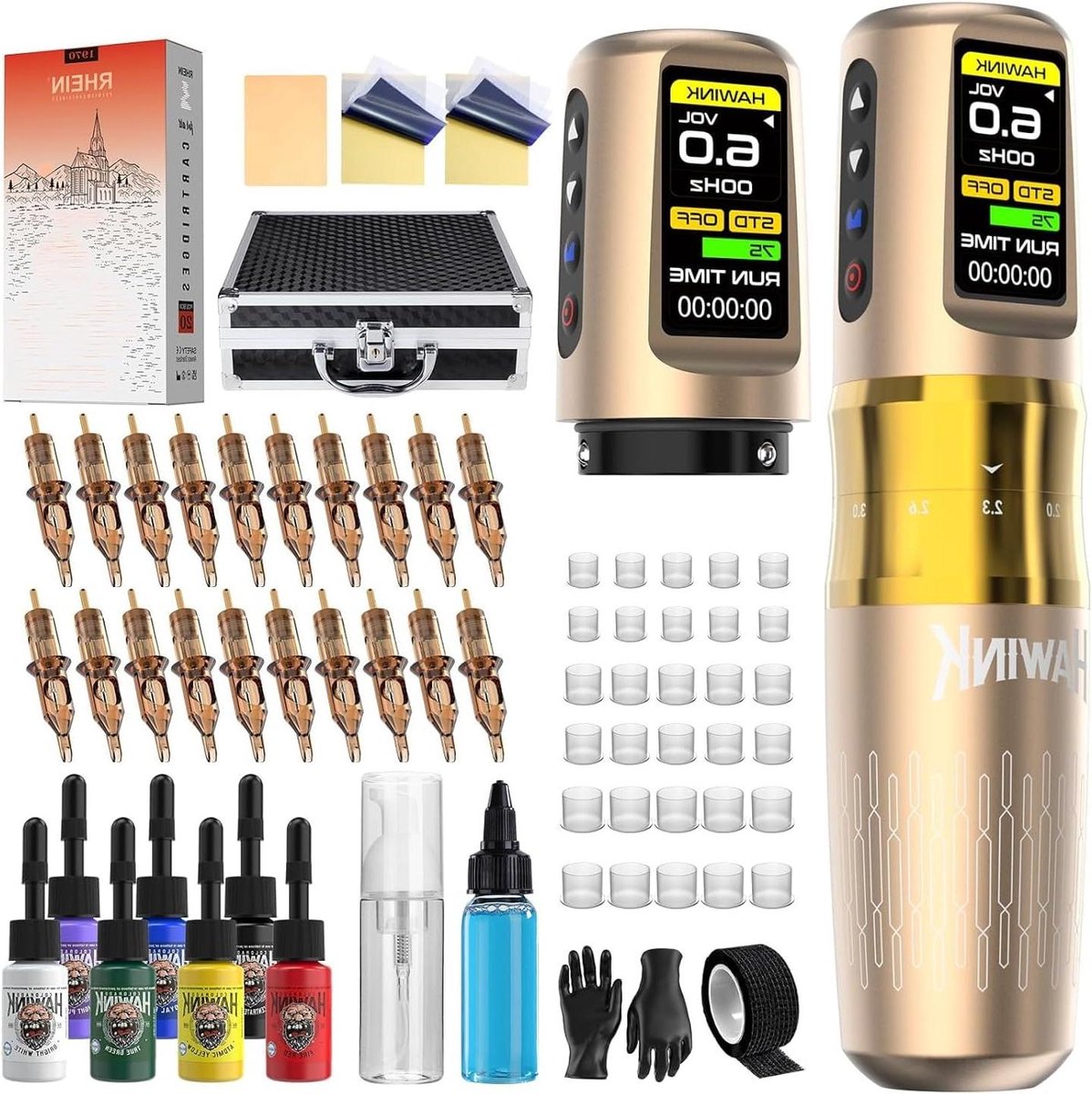 Draadloze Tattoomachines - Set met Accu - Professioneel Zetten - Twee Instelbare Modi - 2 Accu's 1600mAh - Zwart