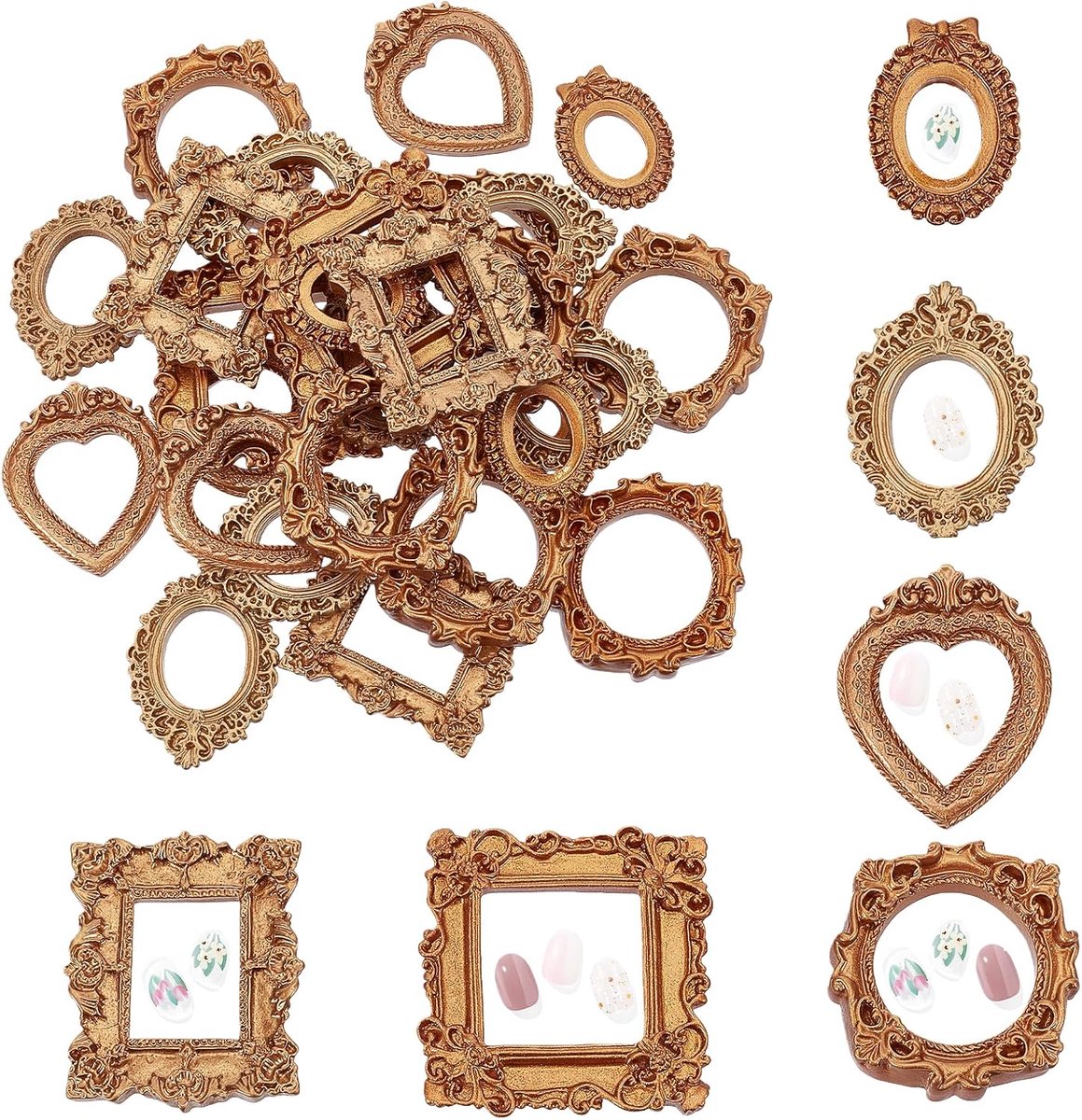 SnelShoppen - 60 Stuks Gouden Mini Fotolijsten, Kleine Barok Vintage Stijl Tafelfotolijsten met Stand, Decoratieve Fotolijsten voor Feesten en Interie