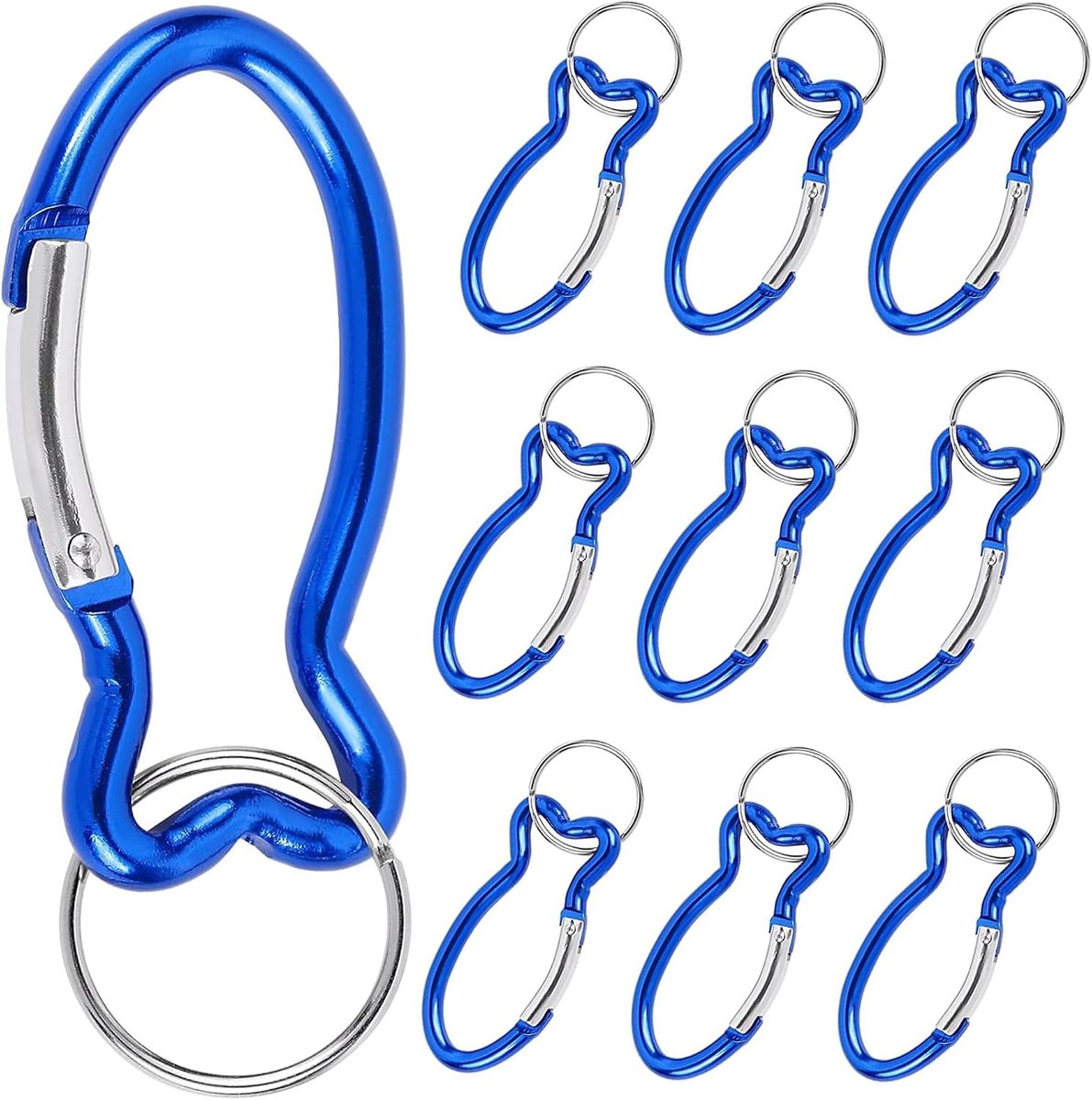 Carabiner haken set van 10 - visvormig - aluminium - snel te bevestigen voor buitengebruik - ShopVlot