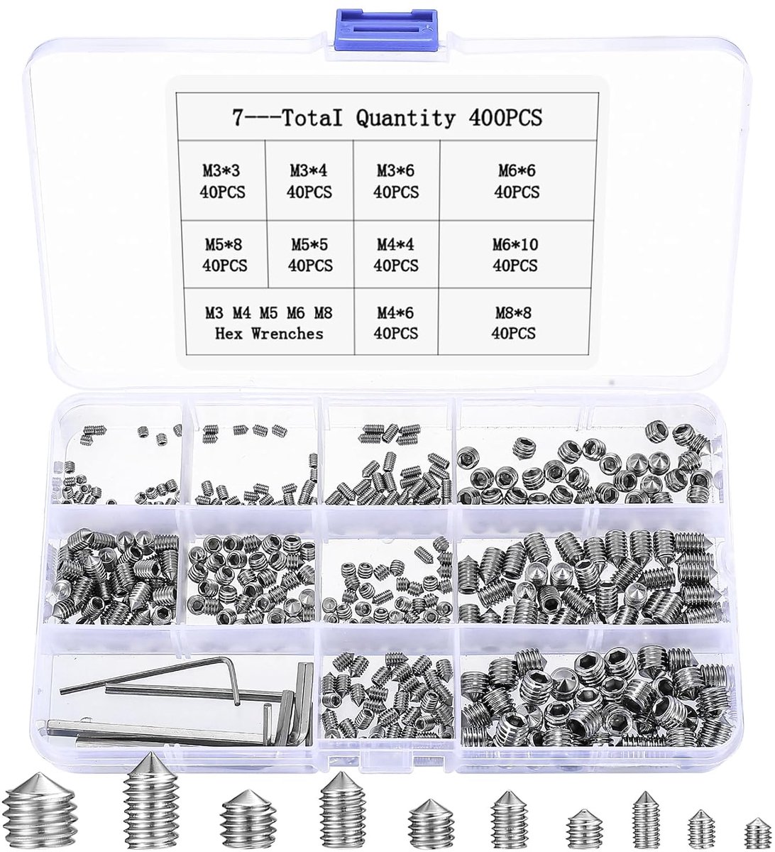 Set of 400 M3 M4 M5 M6 M8 Cone Adjuster Screws Door Handle Stainless Steel Threaded Rod with Hex Socket Screw Set for - ShopVlot
