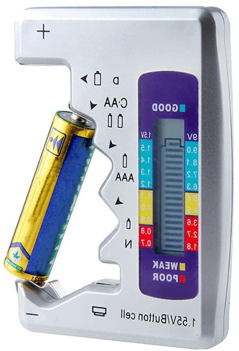 Batterij Tester - Batterij Controleur - Batterijen Testen - Universeel LCD Display - 63 x 92 mm - Zilver