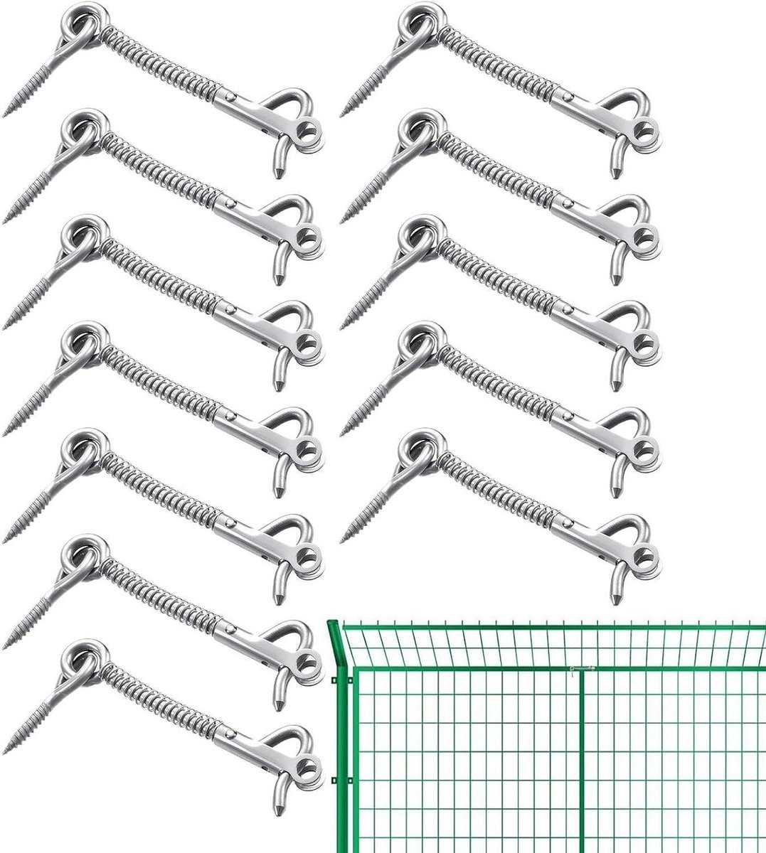 Ooghaakgrendel - Veerbelaste sluiting - Deuren Beveiligen - Roestvrijstalen Constructie - 12 stuks - Zilverkleurig