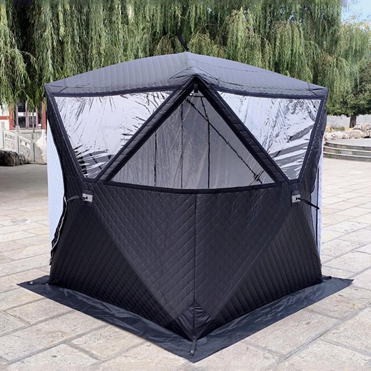 Draagbare Saunatent - Outdoor Sauna Tent - Ontspannen Buiten - 3-Laags Thermische Isolatie - 3-4 Personen - Zwart