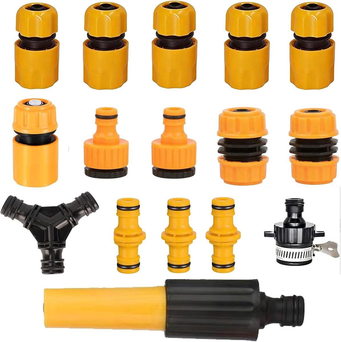 Tuinslang snelkoppelingsset - Geel - 16-delige set - Universele waterverbinding - Voor Tuin en Buiten