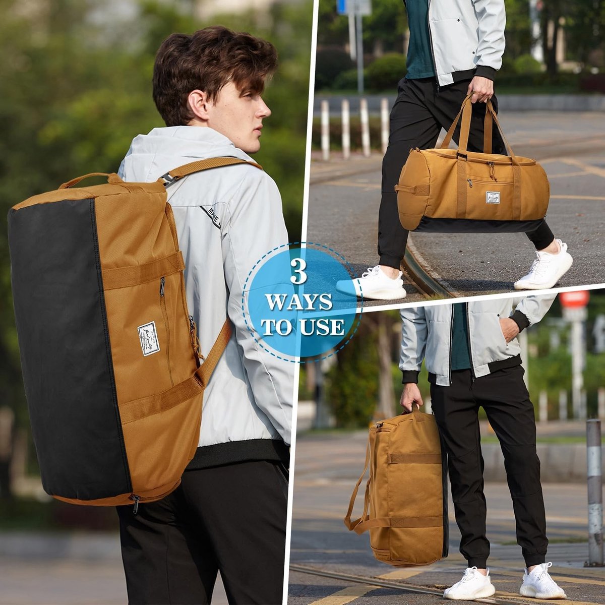 Sporttas - Bruin - 61 x 32 x 32 cm - Waterdichte Grote Reistas met Schoenenvak - Voor Heren en Dames