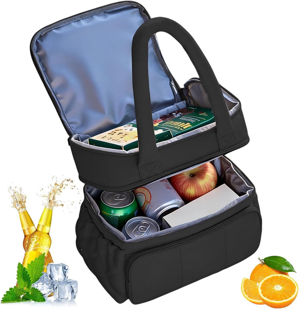 SnelShoppen - Dubbellaagse Koeltas voor Dames en Heren - Geïsoleerde Grote Lunchtas - Waterdicht en Lekvrij - Draagbare Koelbox voor Werk, School, Pic