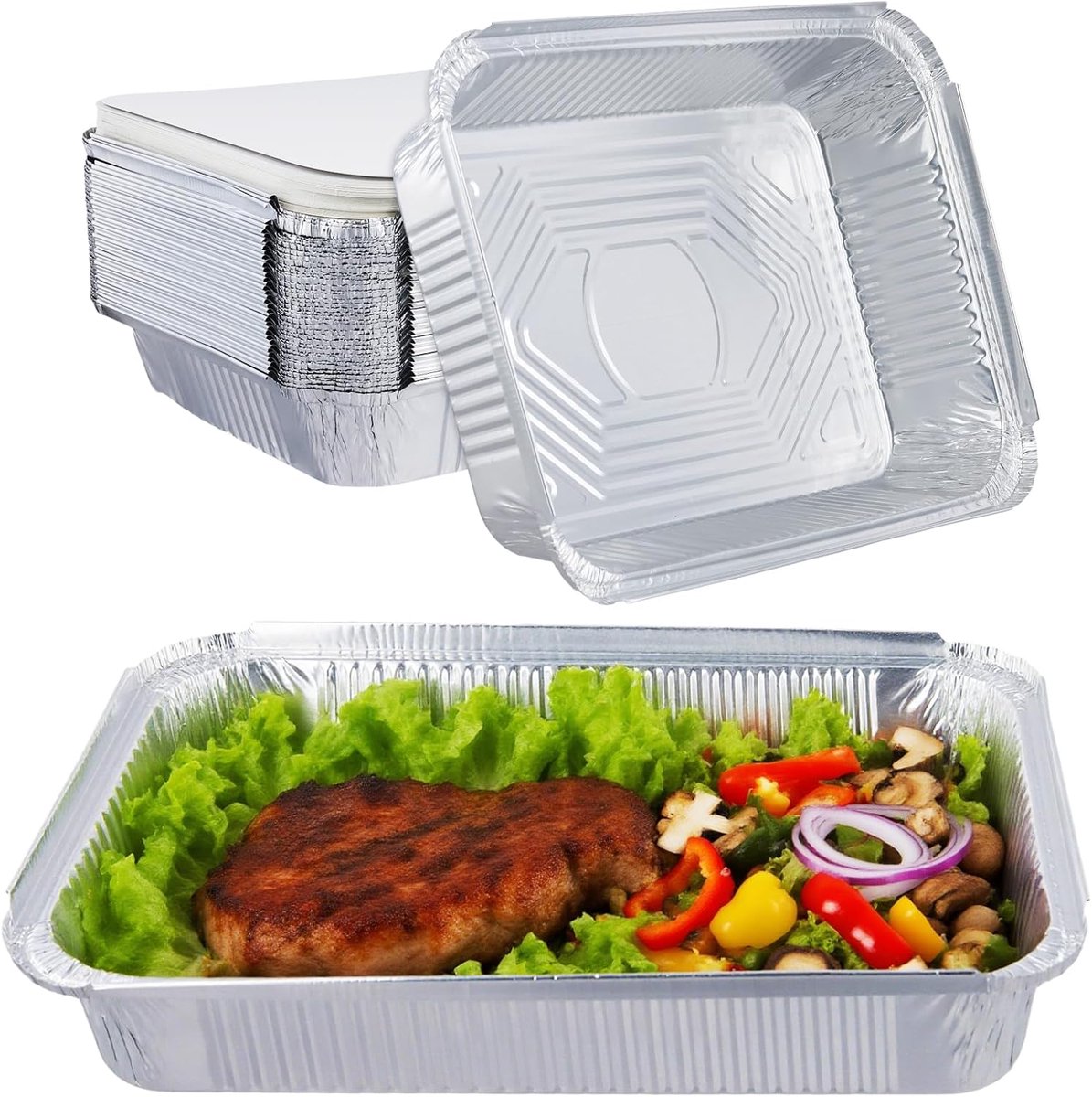 SnelShoppen - 40 Stuks Grote Aluminium Foliebakken, 2200ml Aluminium Containers met Deksel, Afhaalcontainers voor Oven, Barbecue en Voedselopslag