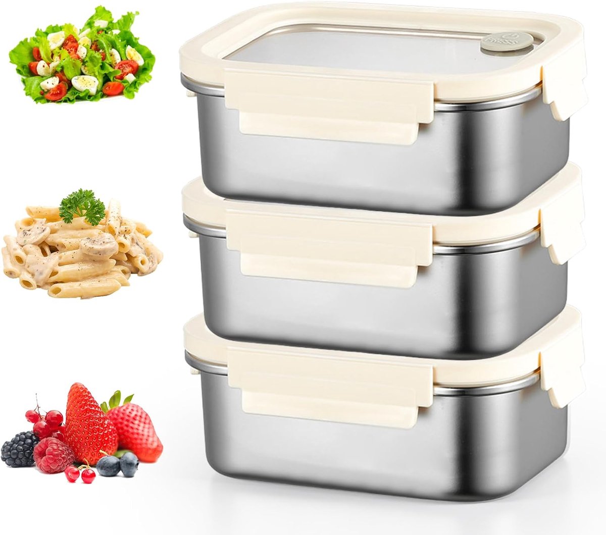 SnelShoppen - 3 Stuks 800ml RVS Voedselcontainers - Luchtdichte Bento Lunchbox van 304 Roestvrij Staal - Ideaal voor Keuken, Picknick en Camping