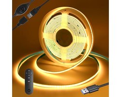 SnelShoppen - Yamlten Ledstrip 1 m 5 V COB met RF-afstandsbediening 3000 K warmwit 320 leds/m dimbaar voor achtergrondverlichting tv computer kast sla