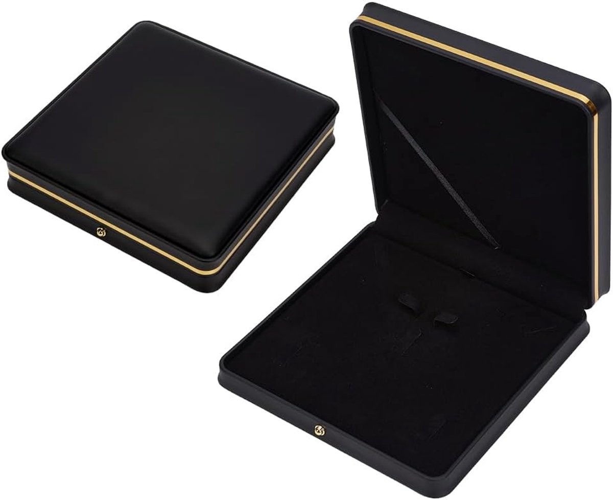 SnelShoppen - Kunstlederen Bruiloftssierendoosje 19,4 x 19,3 x 4,2 cm, Elegante Vitrine Sieradenhouder, Opbergorganizer voor Jubileum, Halsketting, Oo