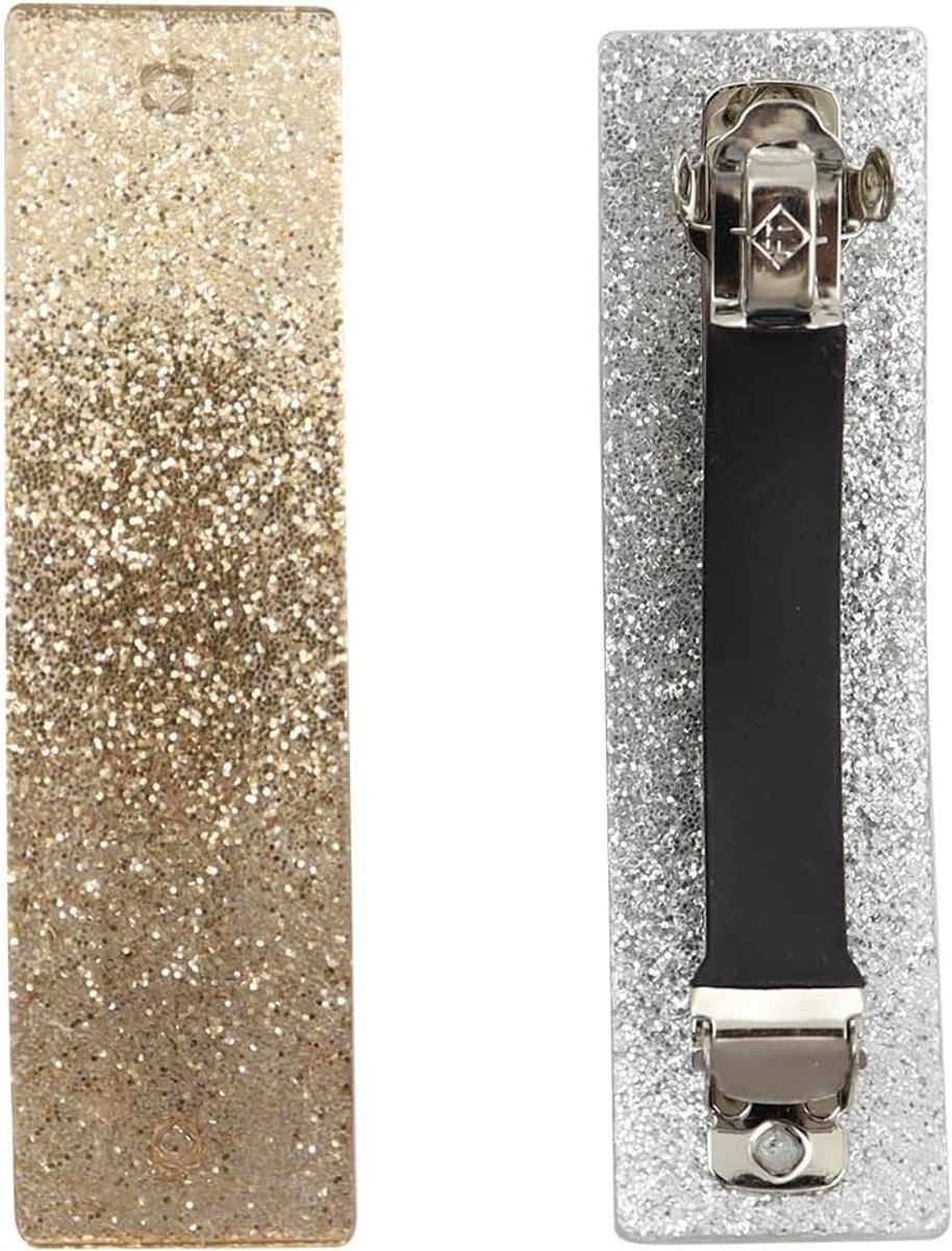 SnelShoppen - Grote Rechthoekige Haarklemmen - 2 Stuks Acetaat Haarklemmen met Glad Grip voor Vrouwen, Goud/Zilver Sieraden, Lengte 9 cm, Geschikt voo