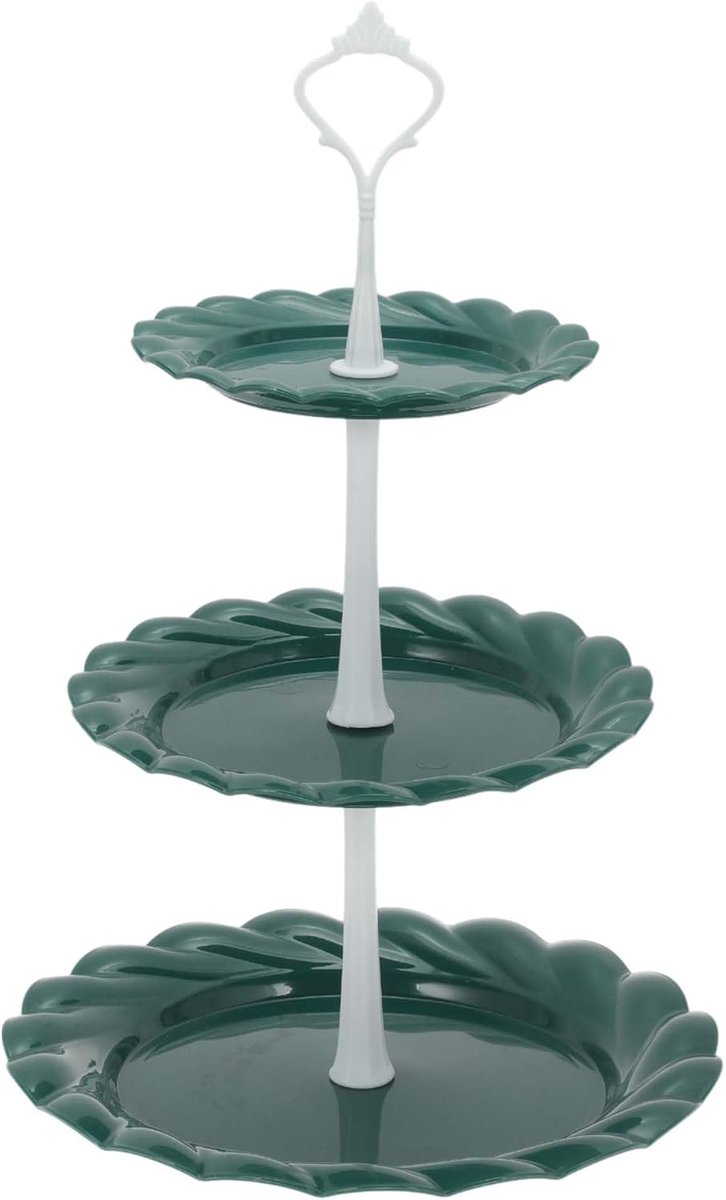 SnelShoppen - 3-Tier Dessert Cupcake Stand met Cascading Serving Bowl voor Taart, Gebakjes, Donuts en Fruit - Donkergroen Wit - Perfect voor Feesten e