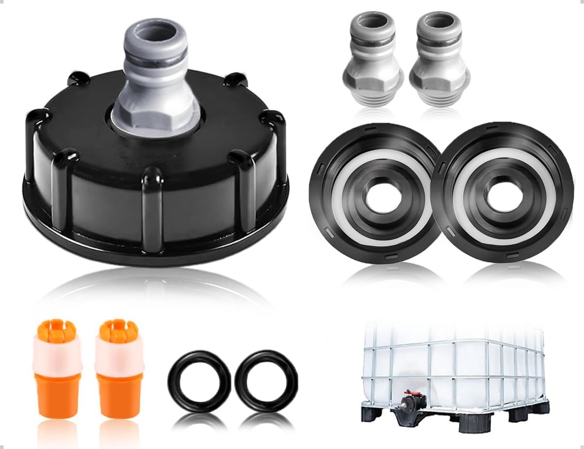 SnelShoppen - Set van 2 IBC Tankdeksel Adapters, IBC Container Accessoires met Grof Gewinde, Slangadapter voor Tuin, Regenwater Tank, Tongklep, Inclus