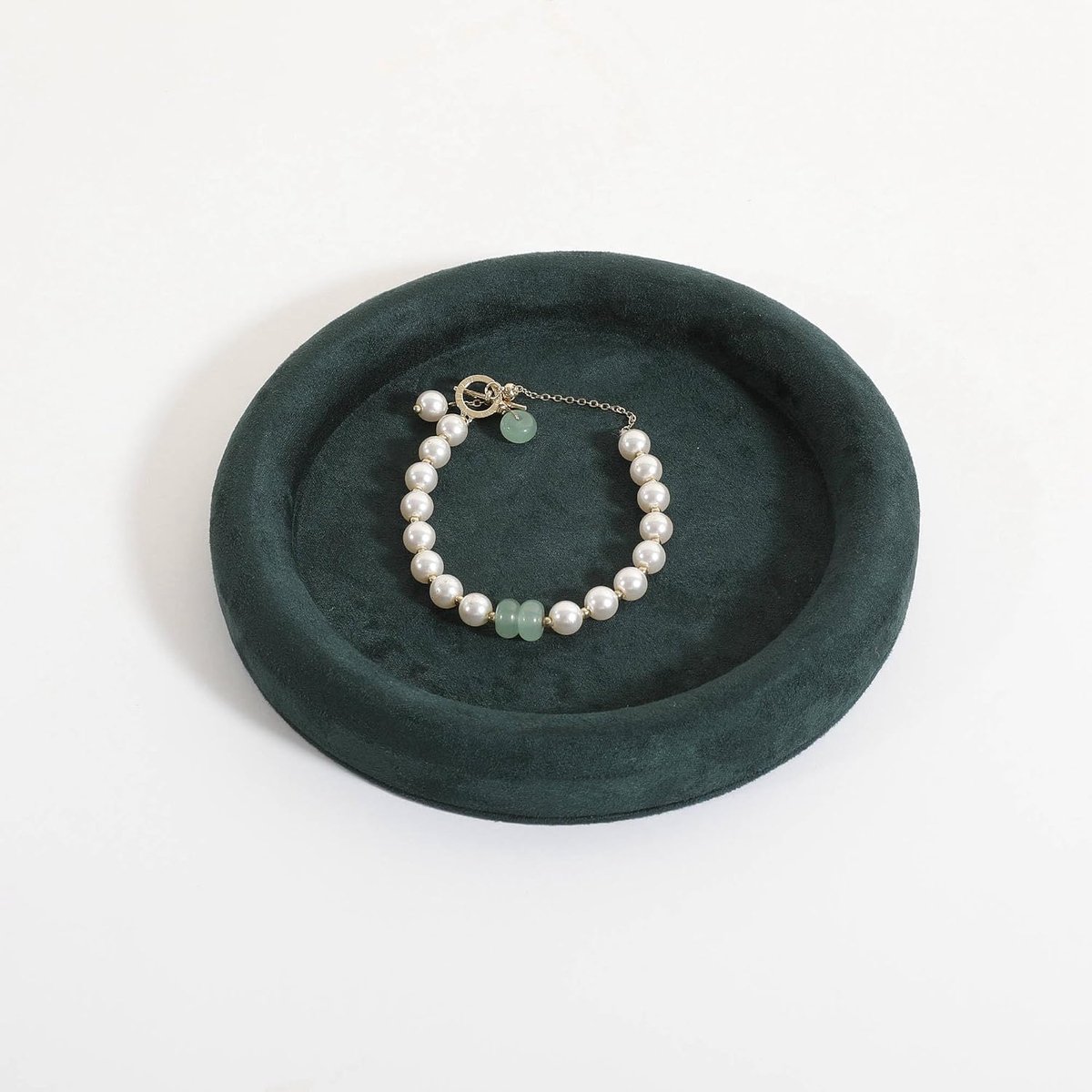 SnelShoppen - Ronde Sieraden Organizer (Microfiber Klok), Lege Tray voor Kettingen, Armbanden, Ringen, Oorbellen (Groen-Klein)