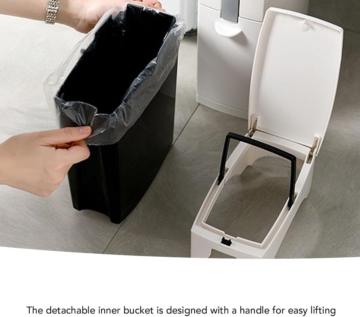 SnelShoppen - Ejoyous Badkamer Prullenbak met Deksel, 3-in-1 Afvalemmer met Toiletborstel en Houder, Voor Badkamers, Huizen, Smalle Ruimtes (Wit)