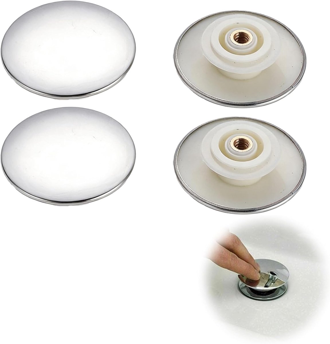 SnelShoppen - 2 Stuks Vervangende Drukknop Onderdeel, Pop-Up Wastafel Plug, Drukknop Klik Plug, 61mm Afvoer Plug, Eenvoudige Installatie, Duurzaam, Vo