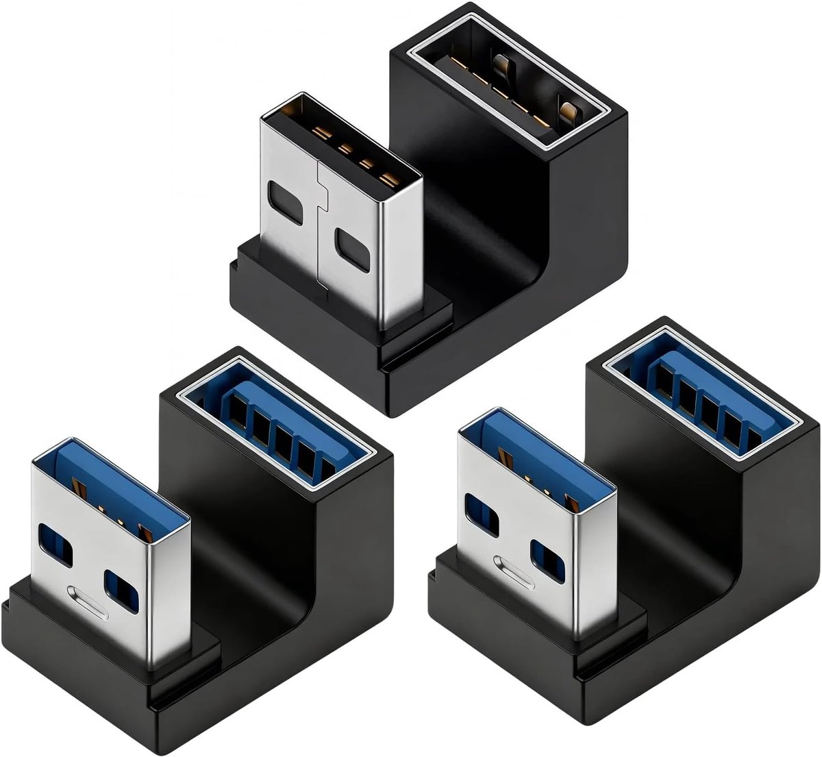 3pcs USB C Adapter and USB A U Angle Adapter, 10Gbps Fast Charging, USB C to A U Angle 180 Degree, USB A U Angle - ShopVlot