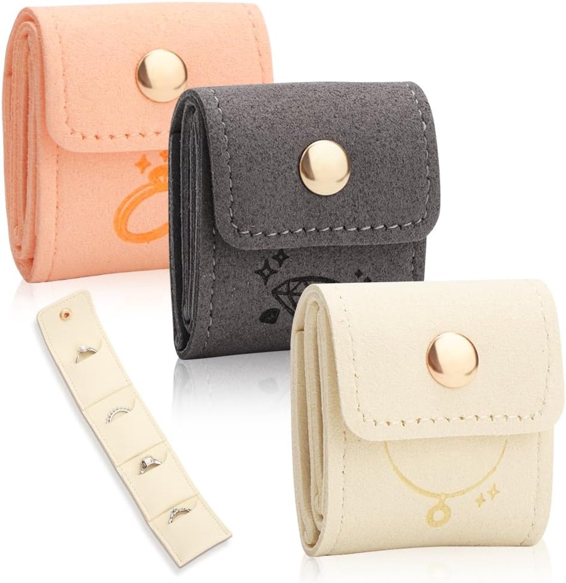 Sieradendoosjes set van 3 - Oprolbaar PU met suède look - Reis sieraden organizer - Perfect voor ringen en oorbellen - ShopVlot