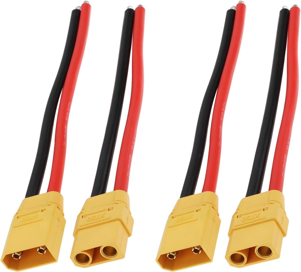 SnelShoppen - 4 Stuks XT90 Male Female Plug Socket inclusief Siliconen Kabelverbinding 15cm 12AWG voor Modelauto's, Drones en Elektrische Voertuigen