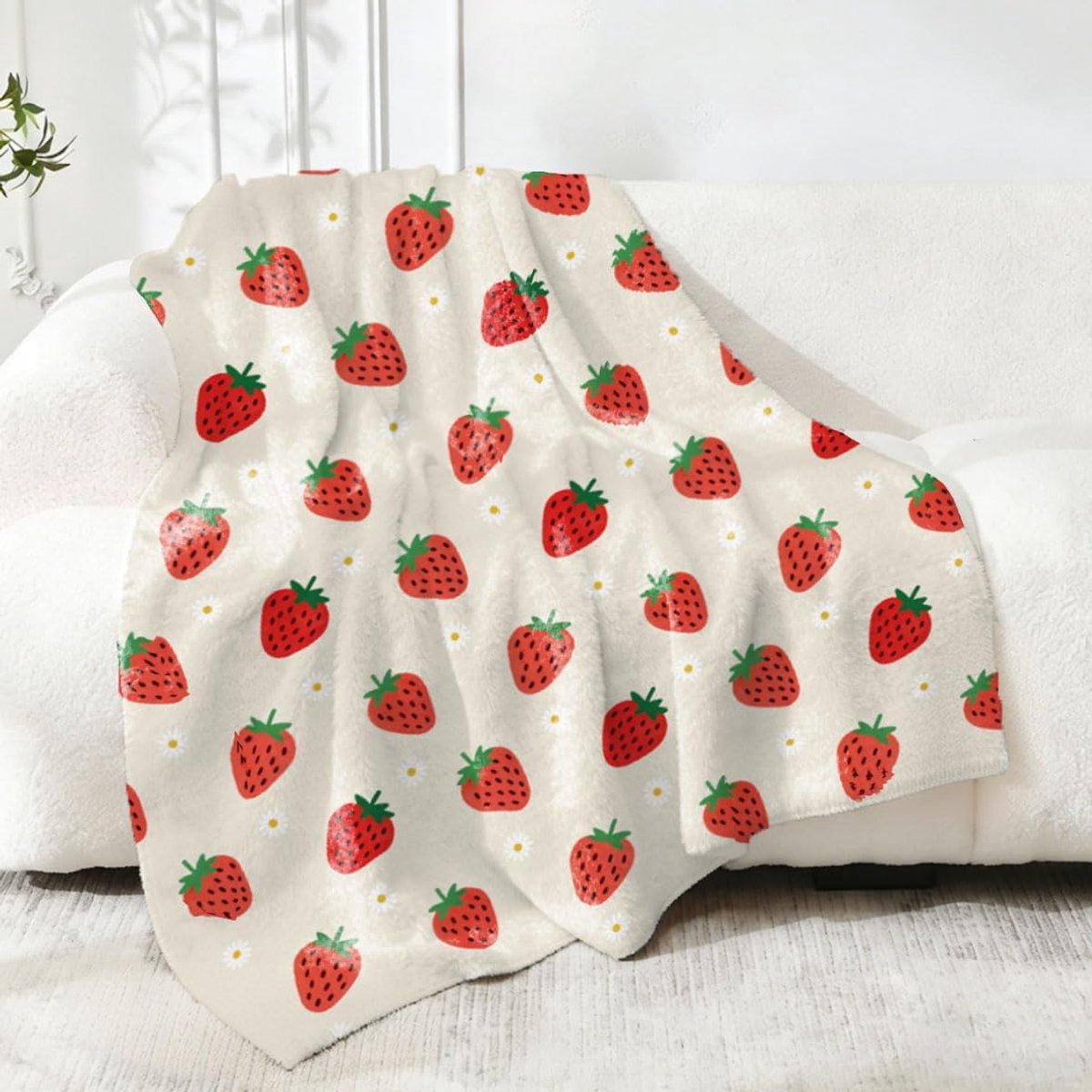 SnelShoppen - Schattige Pluizige Deken voor Aardbeien, Cartoon Design, Zacht en Gezellig, Rood en Groen, Ideaal voor Bed, Reizen, Volwassenen en Stude