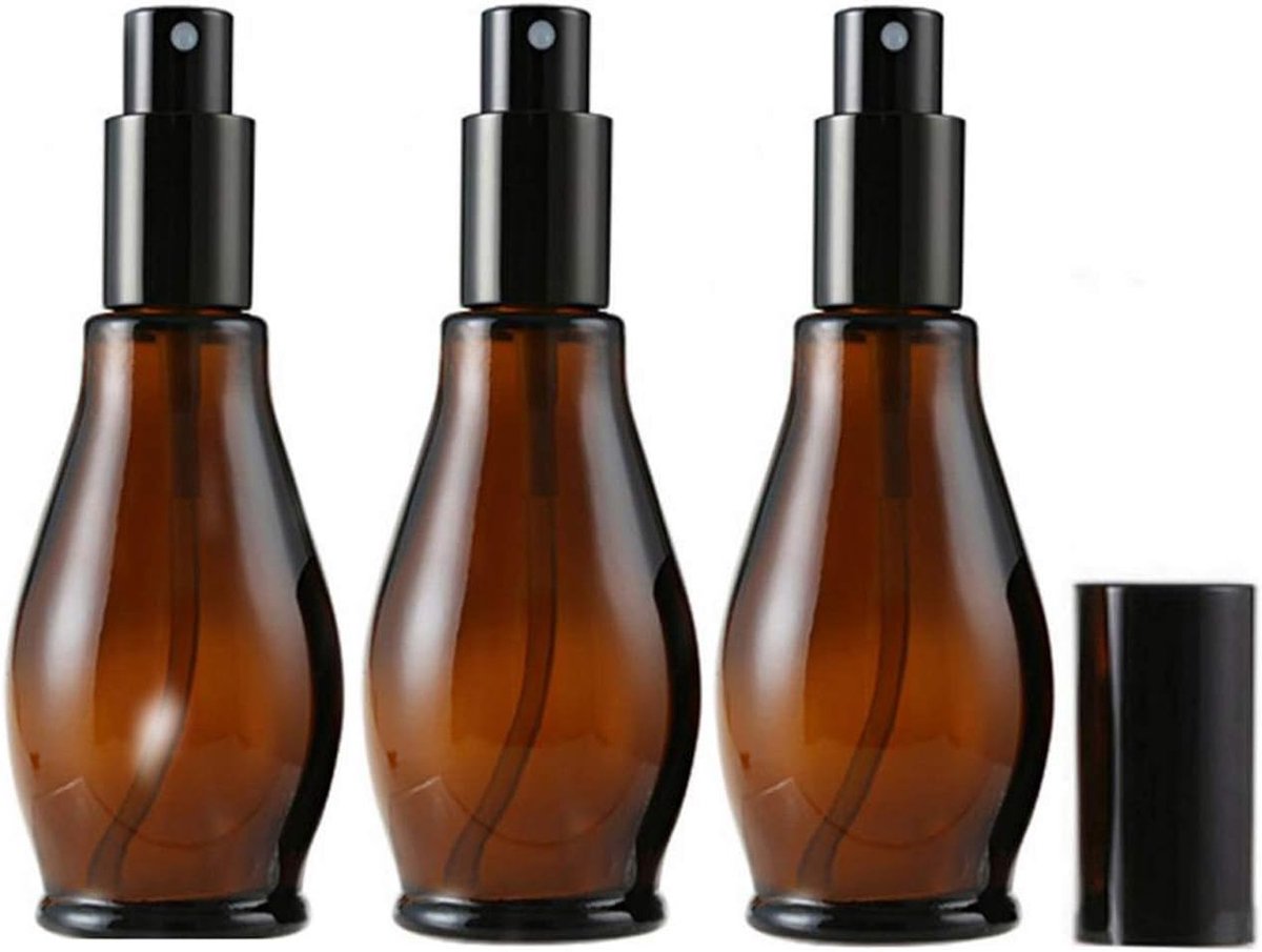 SnelShoppen - 3 Stuks Lege Navulbare Amber Glazen Sprayfles Jars met Zwarte Dop - Cosmetische Flessen Sample Verpakkingen - Fijne Mist Spray Automizer
