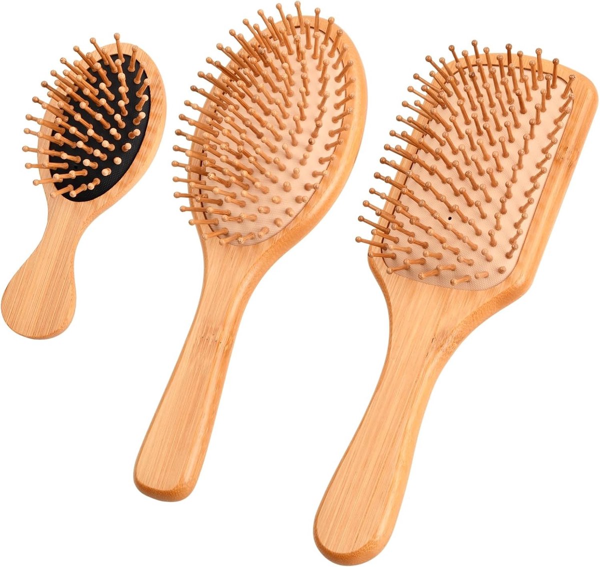 Haarborstel Set met 3 Stuks, Bamboo Kam voor Ontklitten en Hoofdmassage voor Volwassenen en Kinderen