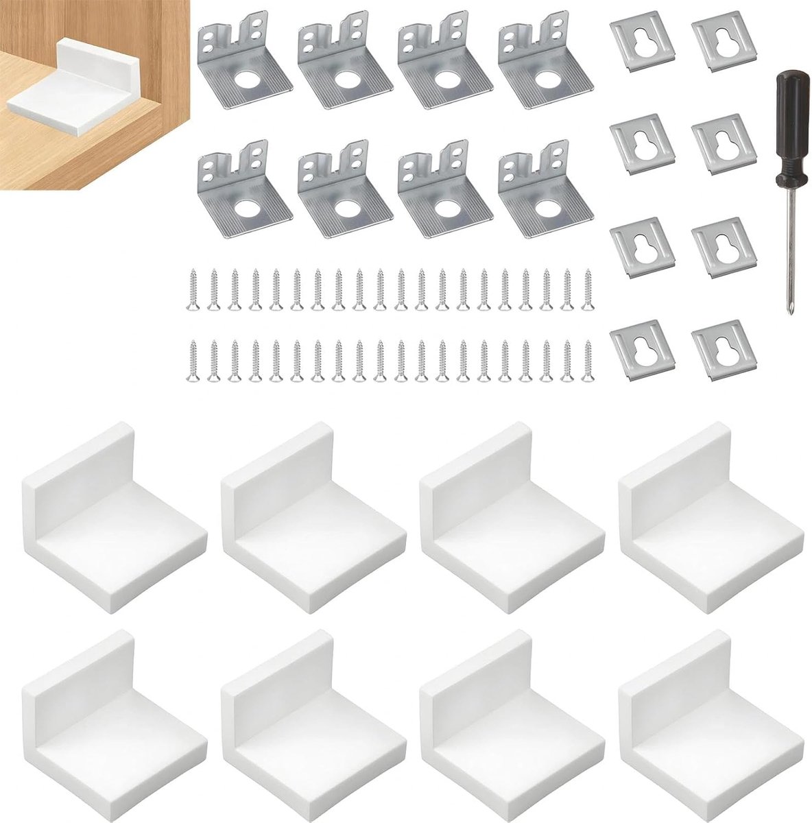 SnelShoppen - 8 Stuks Kast Hangers, Witte Wandmontage Kast Houder Bevestigingen voor Tafels, Stoelen, Kasten, Meubels, Opslaghouders van Roestvrijstaa