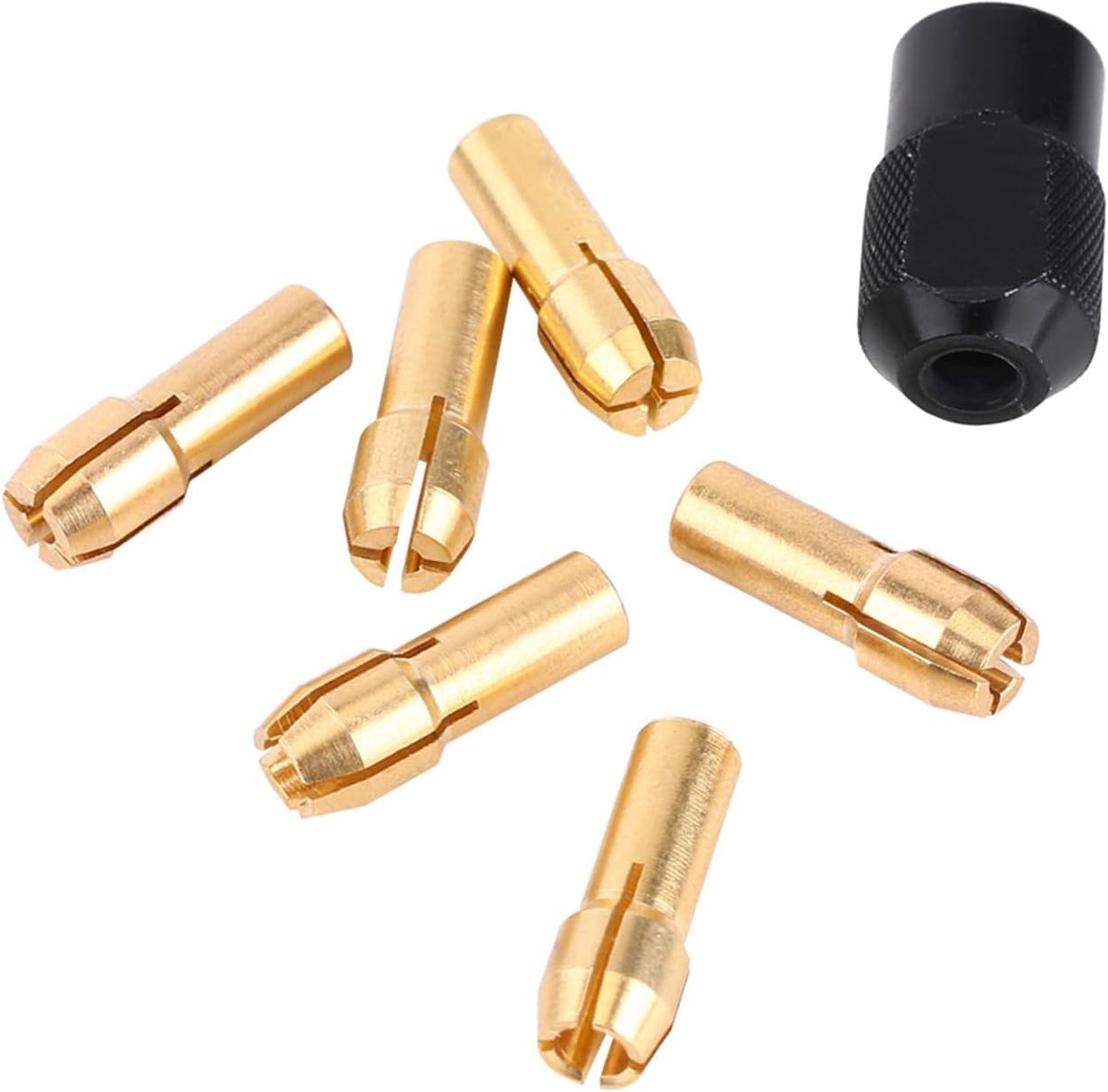 SnelShoppen - Collet Chuck M8 X 0.75mm Zwarte Dop Met 6 Sleeves Voor Rotary Tools - Hoogwaardige Carbon Staal & Messing - Precisie Gereedschap Voor Ho