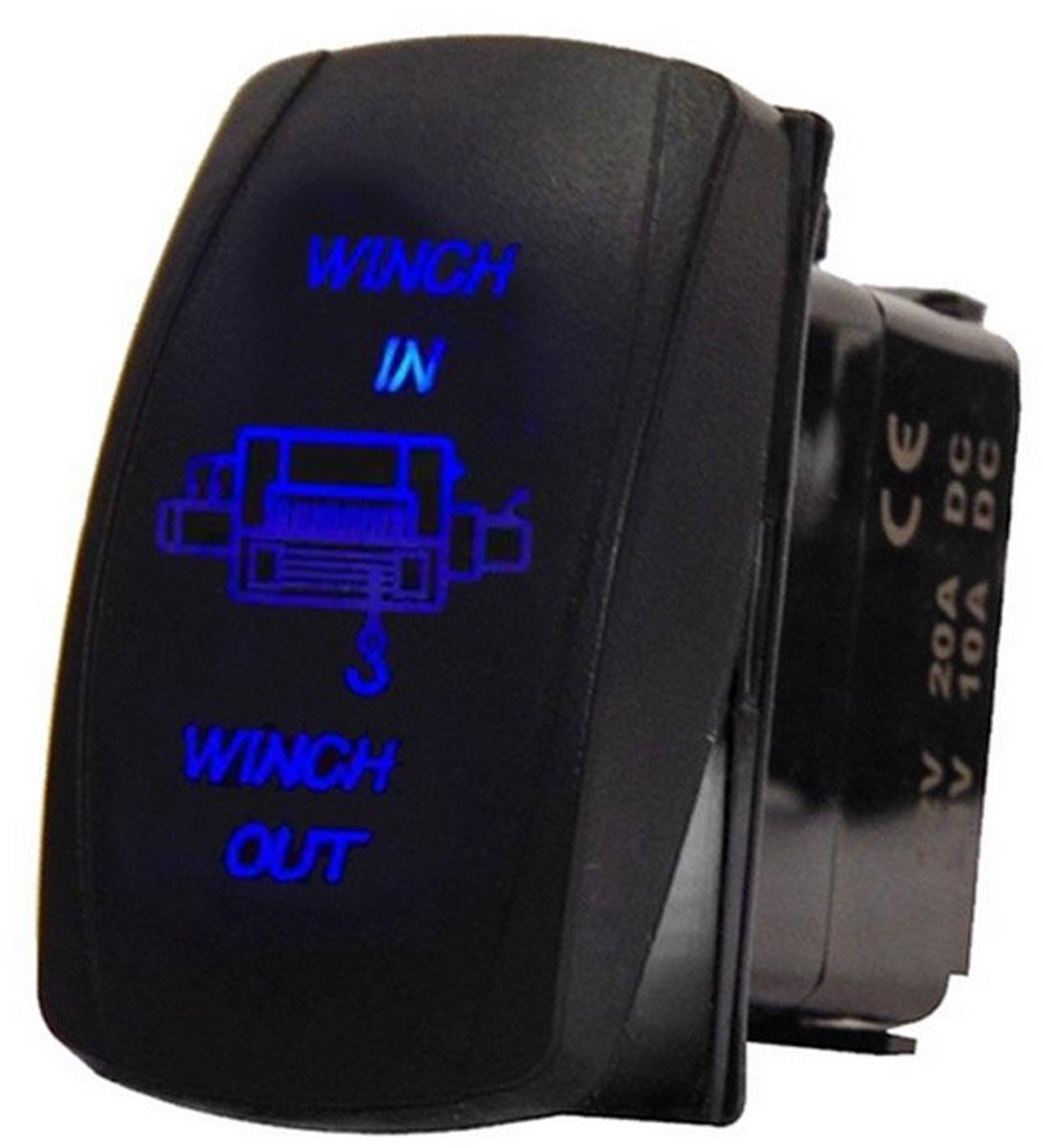 SnelShoppen - 12V 20A 24V 10A Rocker Switch met Blauw Licht, ON/OFF/ON Moment Schakelaar, Drukknop Schakelaar voor Auto, Boot, 7-Pins Winch, In/Uit Ve